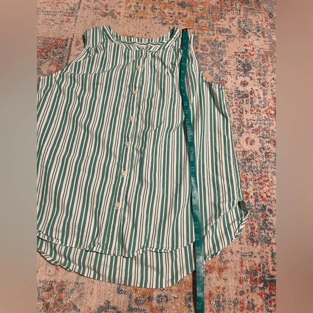 Loft green striped sleeveless button-down cotton top - Picture 4 of 5
